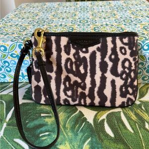 Coach Black and Cream Animal Print Wristlet